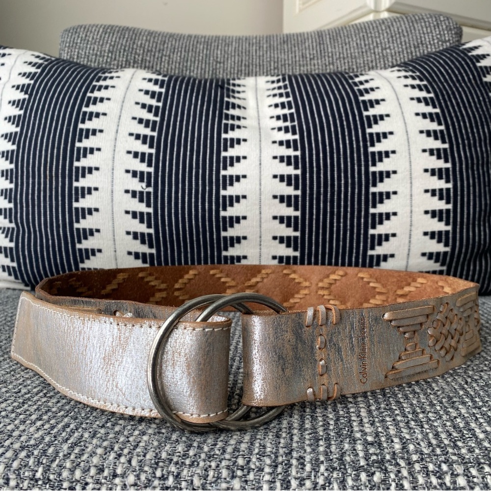 Calvin Klein Leather Braided O-Ring Belt